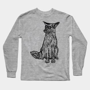 Hipster Coyote Black Long Sleeve T-Shirt